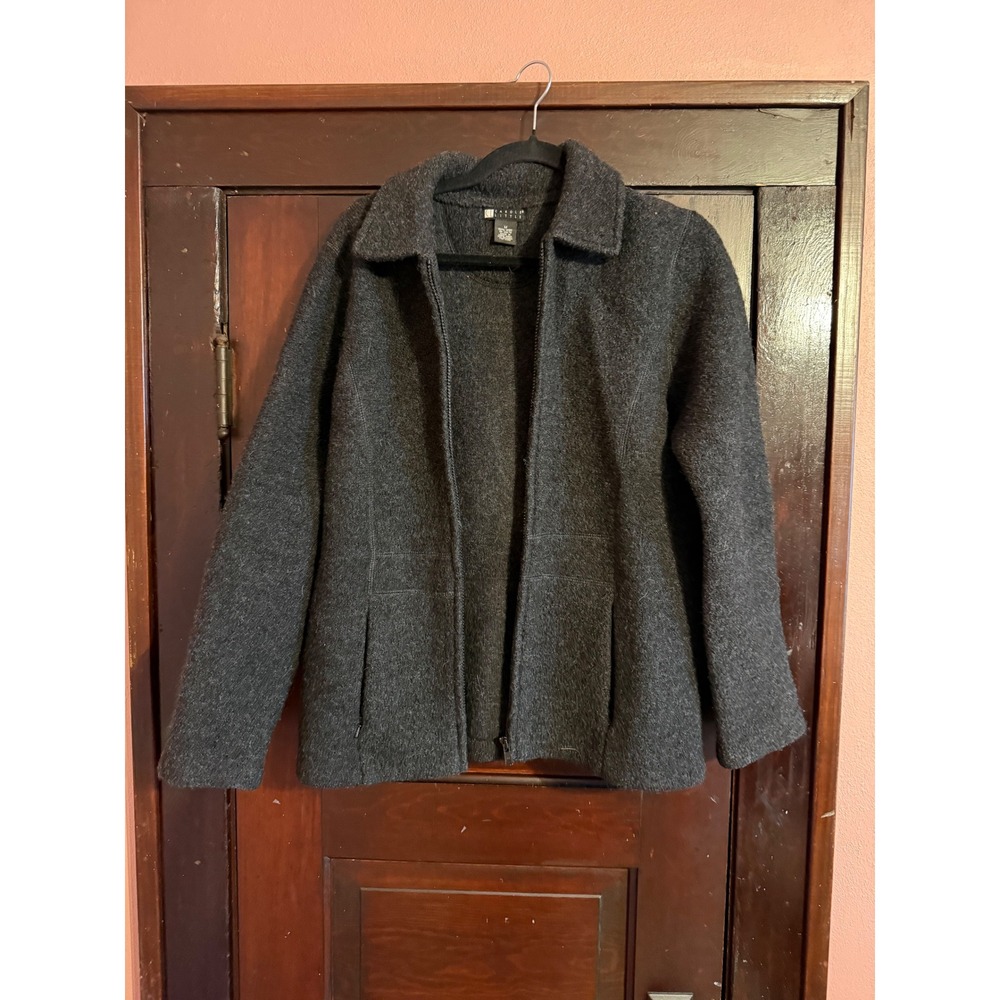Carole Little Charcoal Grey 100% Wool Full Zip Collared Jacket Womens Medium